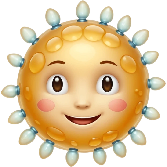 Cute, smiling, glowing stem cell with small protrusions. White background. emoji
