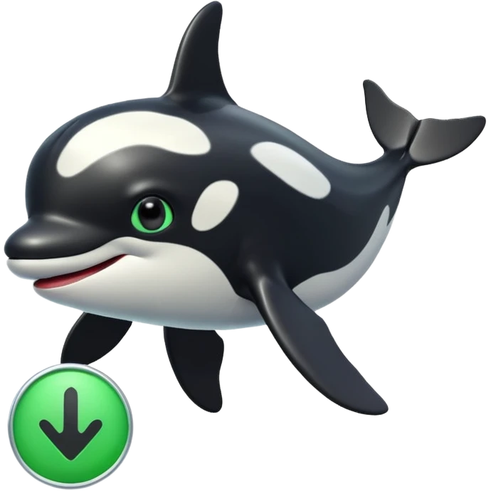 3d Cartoon orca with a green tick icon next to it emoji