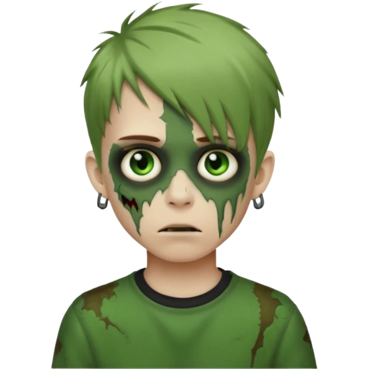 boy zombie with light brown emo hair and green skin and earpods emoji emoji