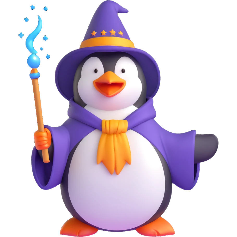 penguin wizard casting a spell emoji