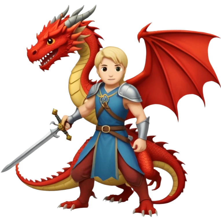 a hero with a sword facing a dragon emoji