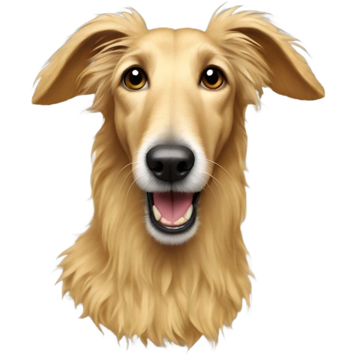 Golden fluffy lurcher with an inside-out ear emoji