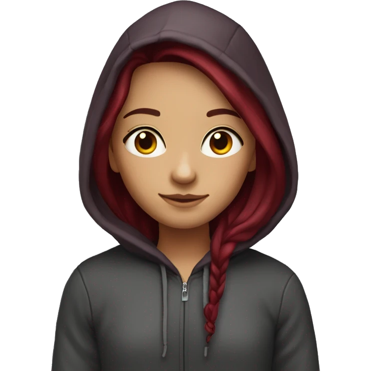 pretty girl with very long burgundy hair with a hoodie emoji