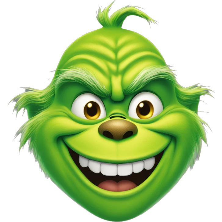 The grinch smiling maniacally with full teeth emoji