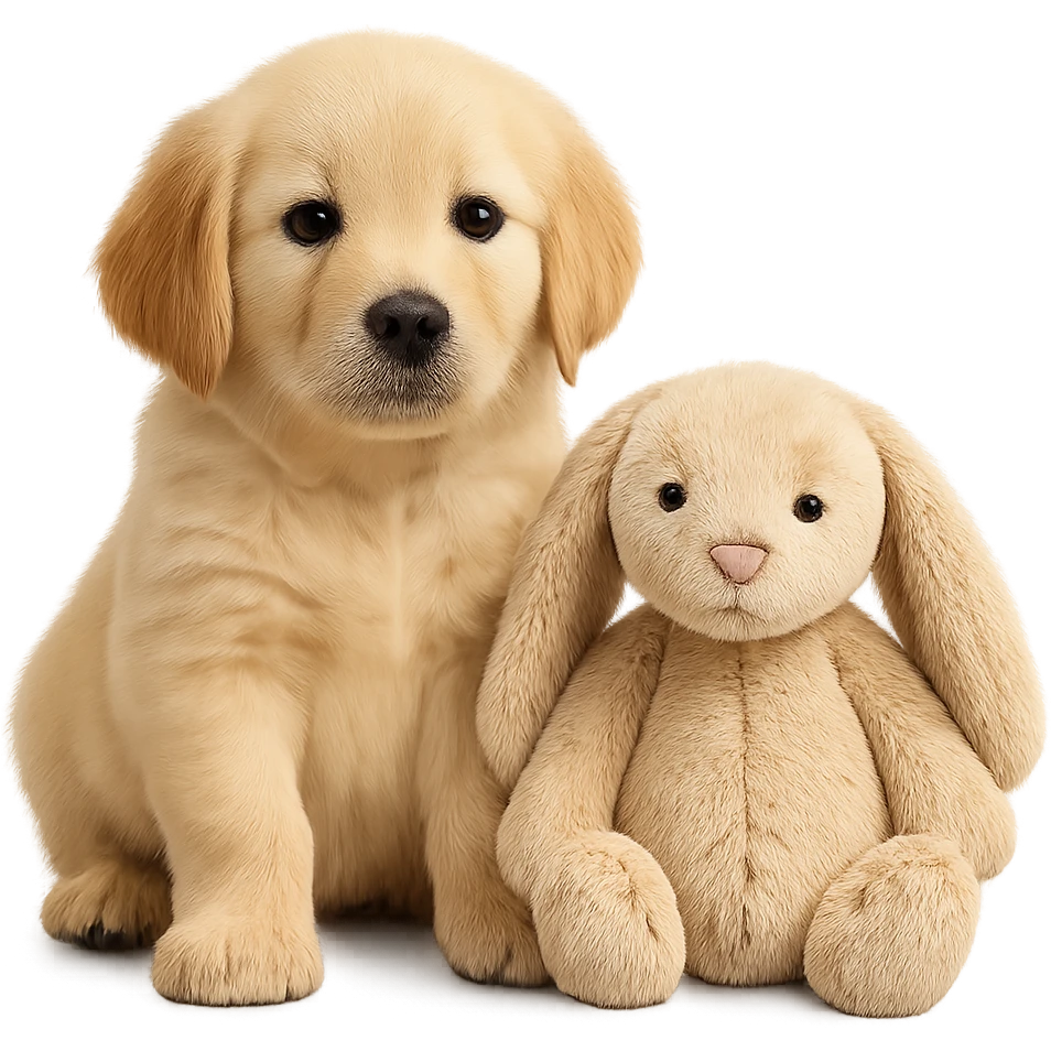 cute golden retriever puppy jellycat bunny plushie emoji