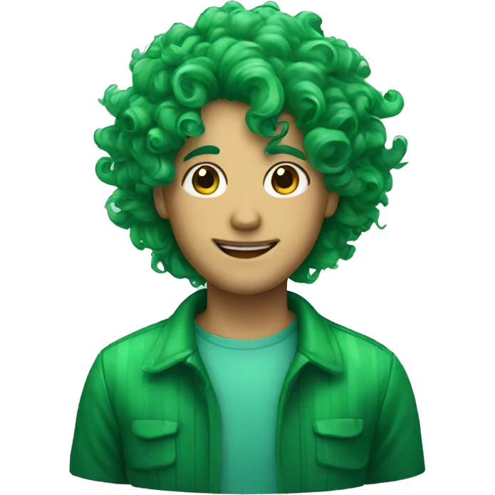 Man dolphin face and green curly hair emoji