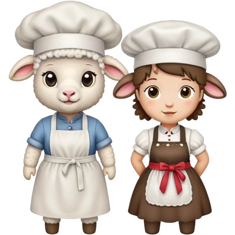 two lambs, one as a cook and one in a dirndl emoji