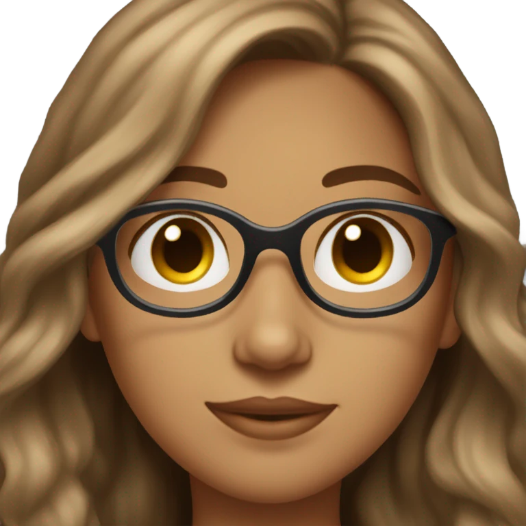 pretty lightly brown girl with long wavy brown hair and glasses emoji