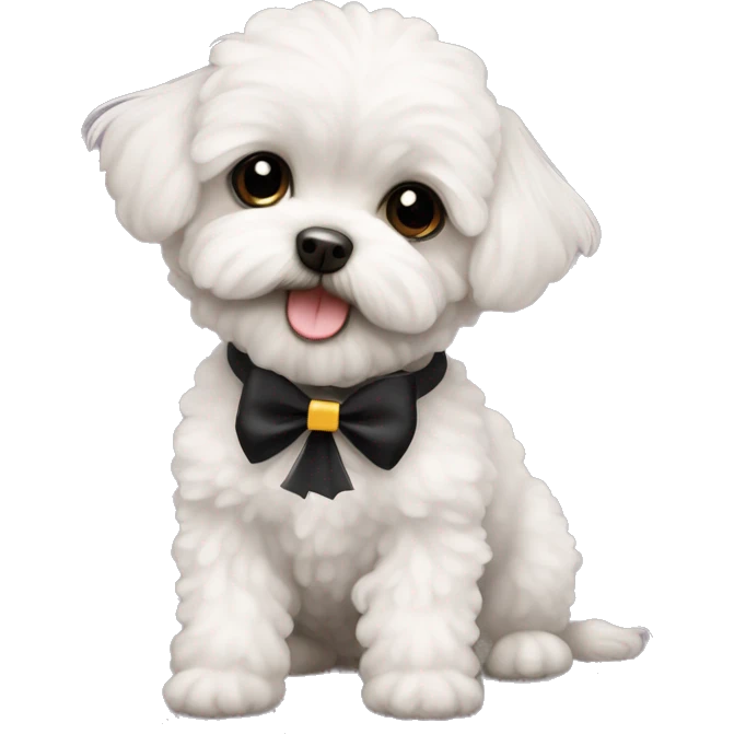 tiny black Maltipoo with a bow emoji