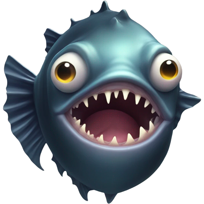 Anglerfish with a glowing lure hanging from its forehead, sharp teeth, and big eyes. emoji