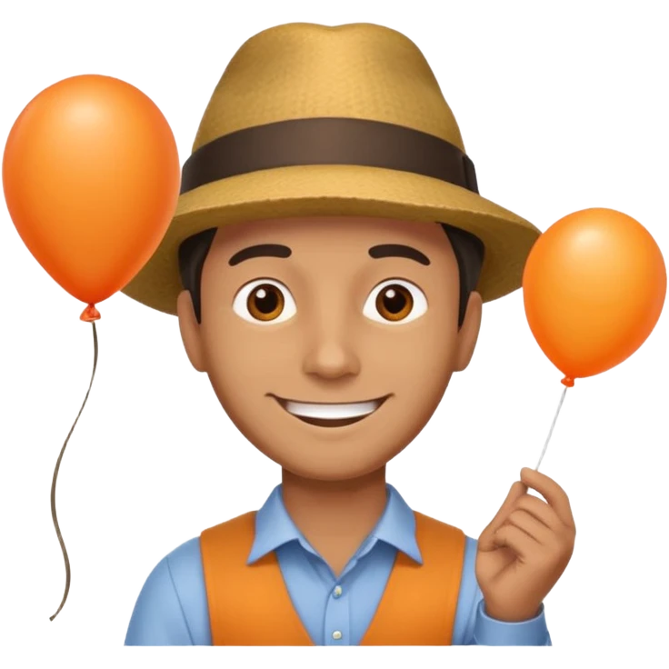 man with hat, holding orange balloon emoji