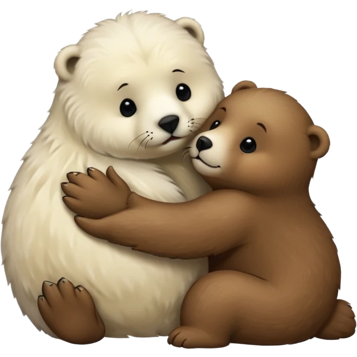 small white seal kissing a big brown bear emoji