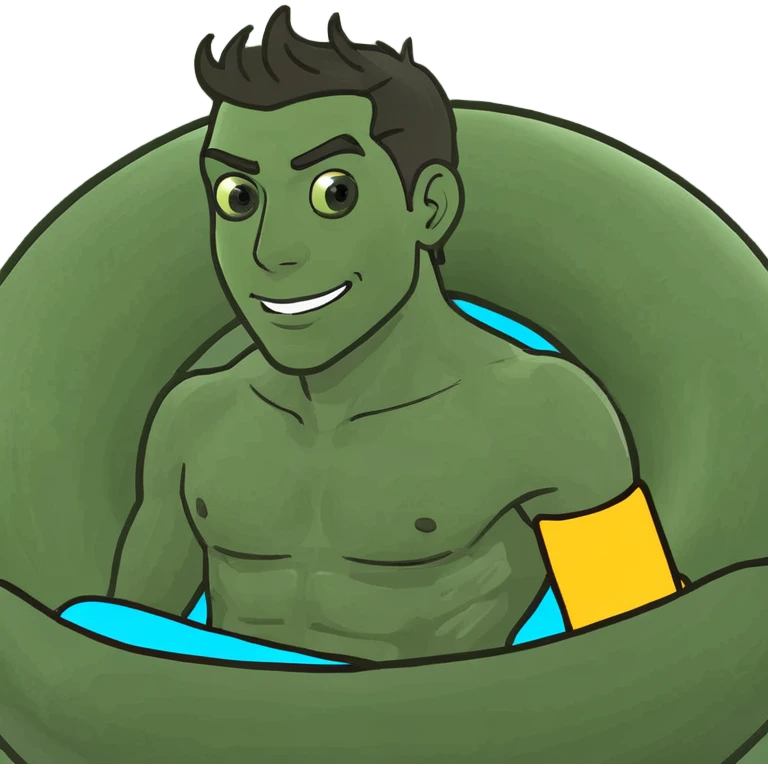 brunette male in bikini in a tube emoji
