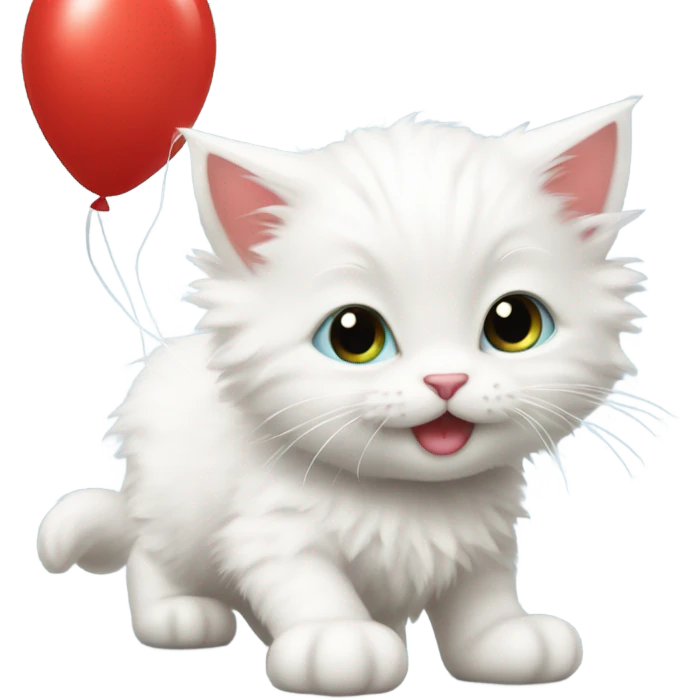 small white kitten and red balloons emoji