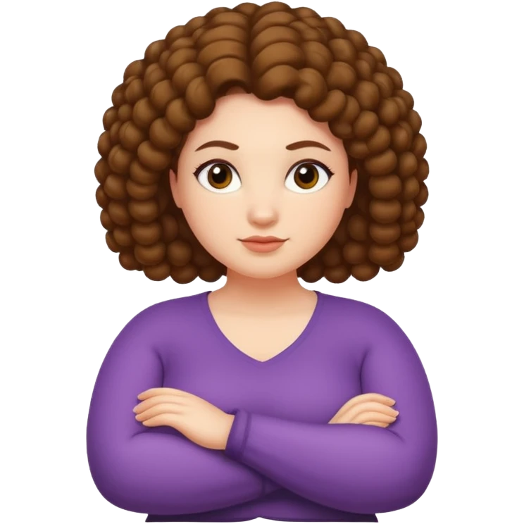 Curvy fair skin woman with natural hair arms folded.  emoji