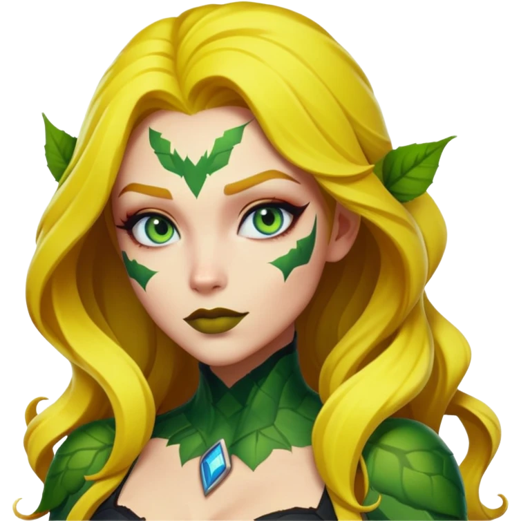 poison ivy fortnite skin blue eyes, yellow hair, green lips emoji