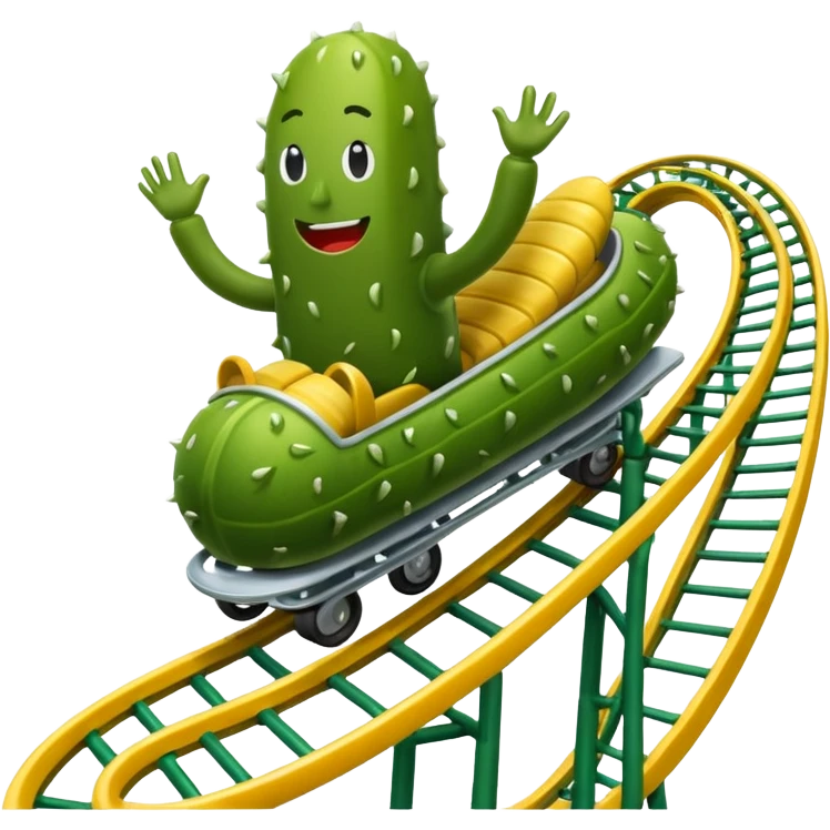 Pickle figure riding roller coaster up emoji