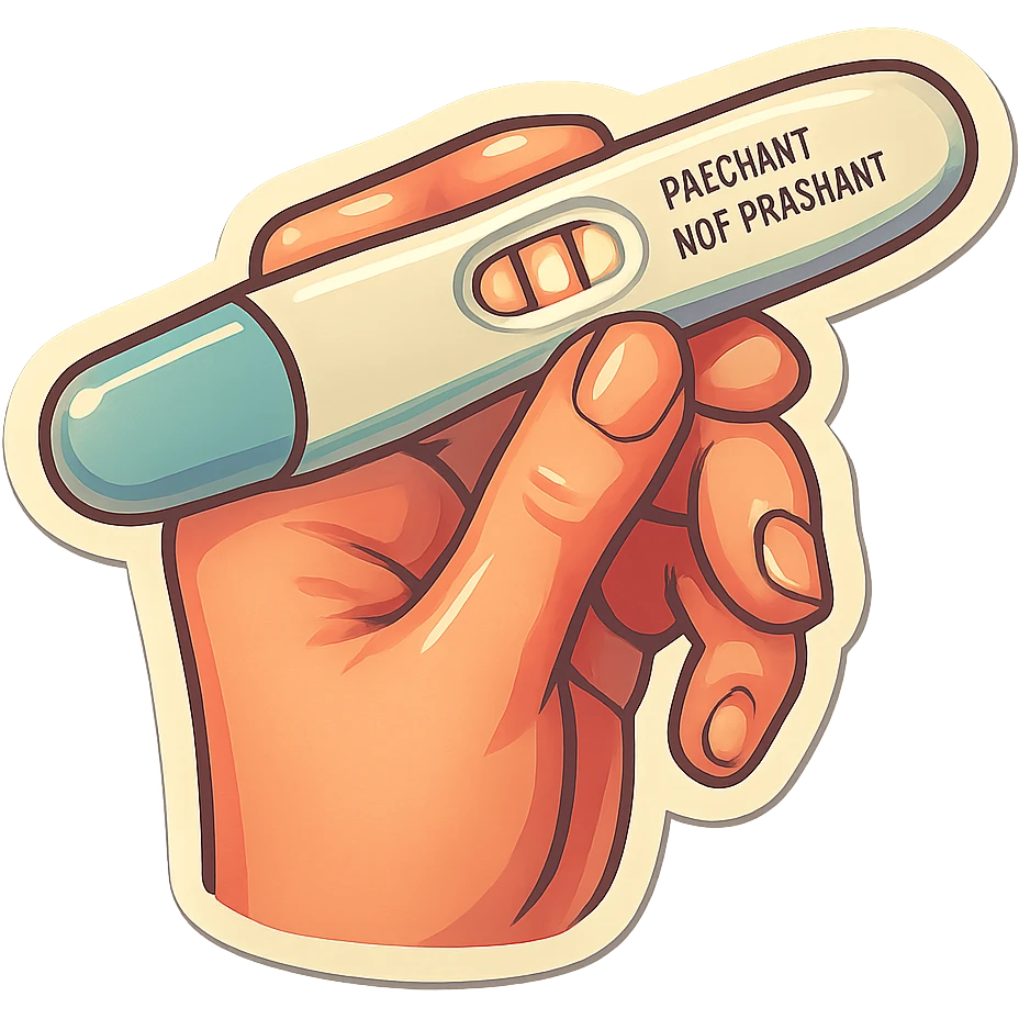 pregnancy test in hand, retro stickers style, soft rounded shapes, expressive contours, vintage color palette, light paper texture, shadows and highlights, transparent background emoji
