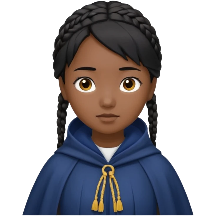 braid black hair, asian girl, navy cloak emoji