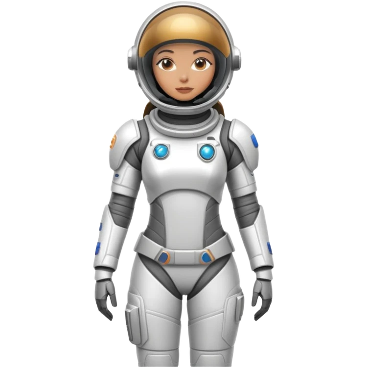 Futuristic female astronaut in a high-tech spacesuit, sleek helmet with reflective visor, detailed sci-fi armor, standing pose, science fiction aesthetic emoji