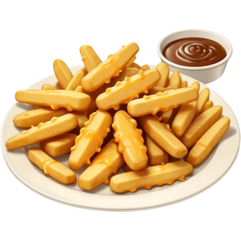 cheese curds with gravy on fries in a white plate emoji