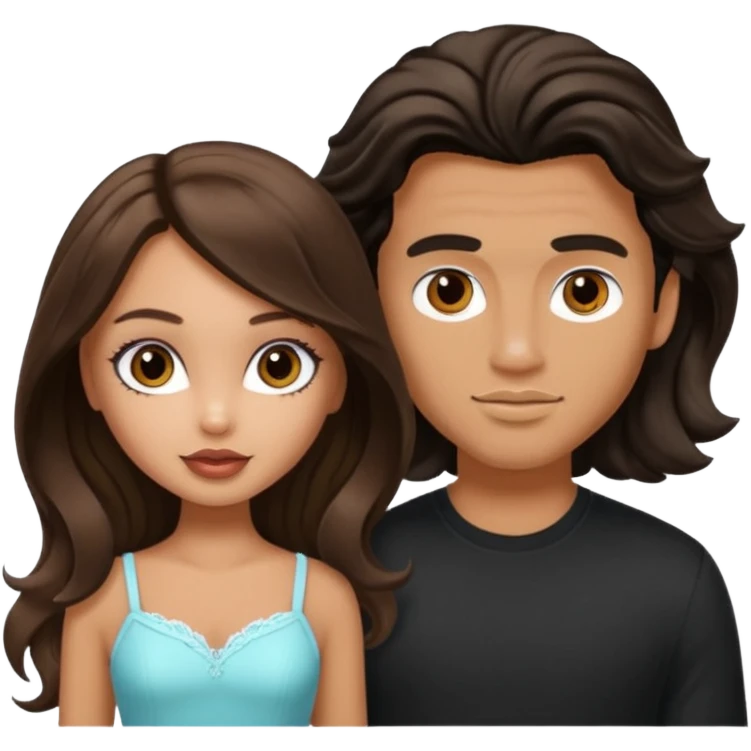 a pretty tan bratz girl with long brown hair and white bratz man with short wavy black hair emoji