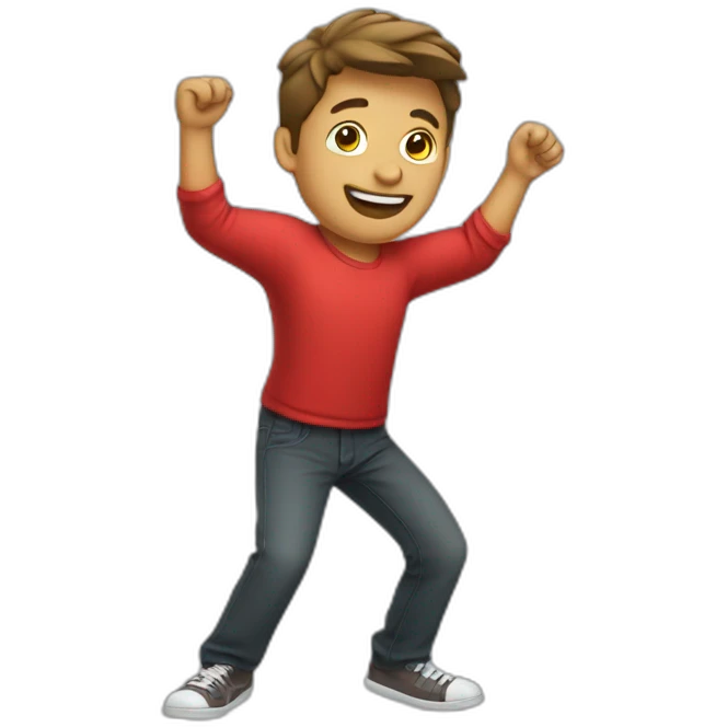 A guy wearing a red shirt dancing emoji