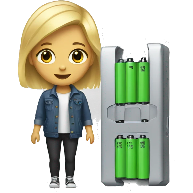 girl with blonde hair holding a battery emoji