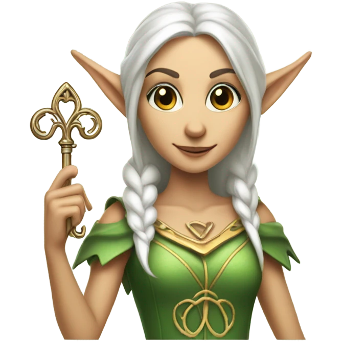 an elf woman login holding a big key emoji