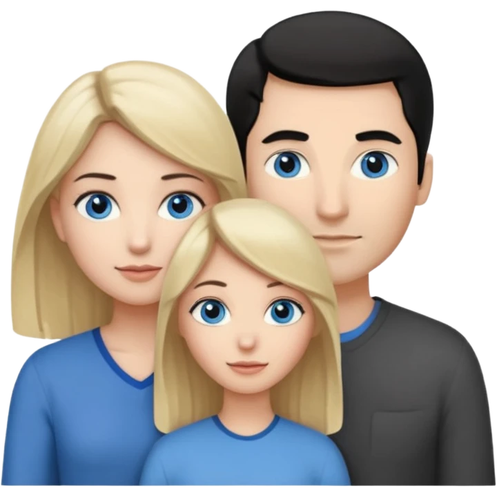 Blank woman with blond hair and blue eye color on left. And also a blank man with black hair and grey eye color in the middle. And a blank woman with brown hair and grey eye color on the right. Holding each other  emoji
