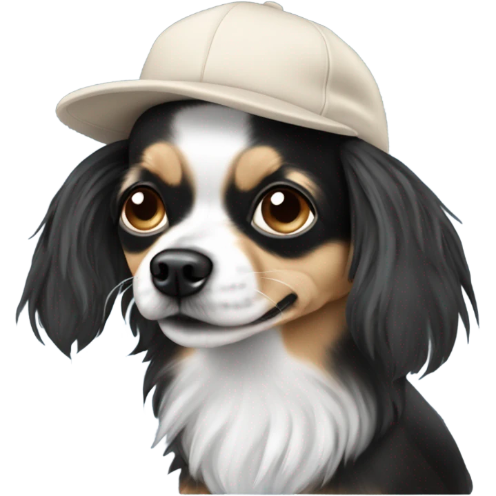 Old man with ‘blue eyes’ goatee beard ball cap  and black long haired chihuahua emoji