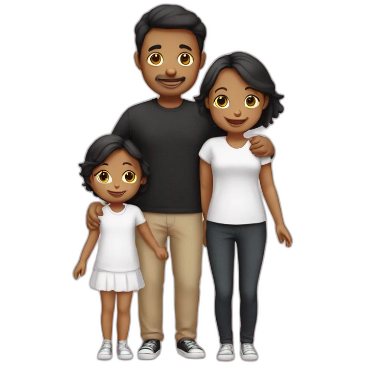 Family of 3- mum-dad-baby girl-2 cats 1white 1 black emoji