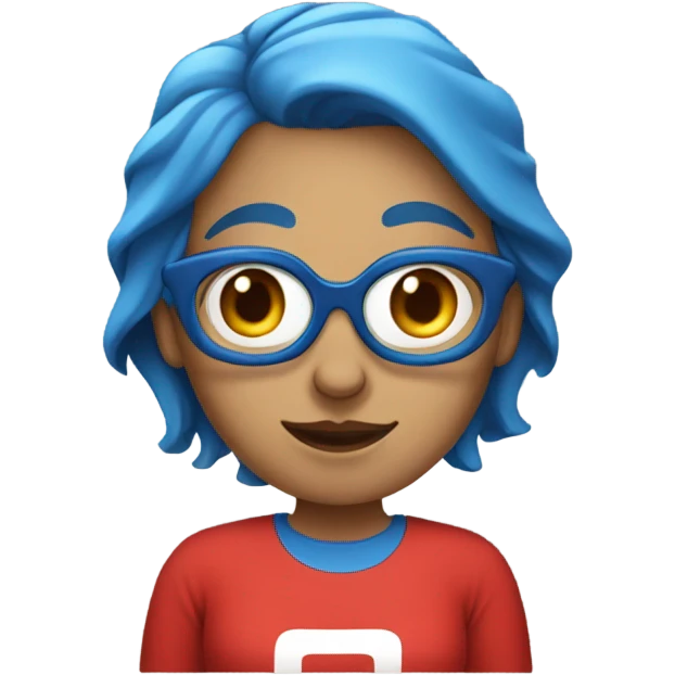 a woman with blue hair in red tshirt emoji