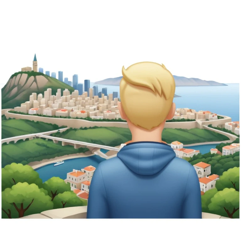quelqu'un qui admire la vue depuis un point panoramique avec une ville en contrebas
 emoji