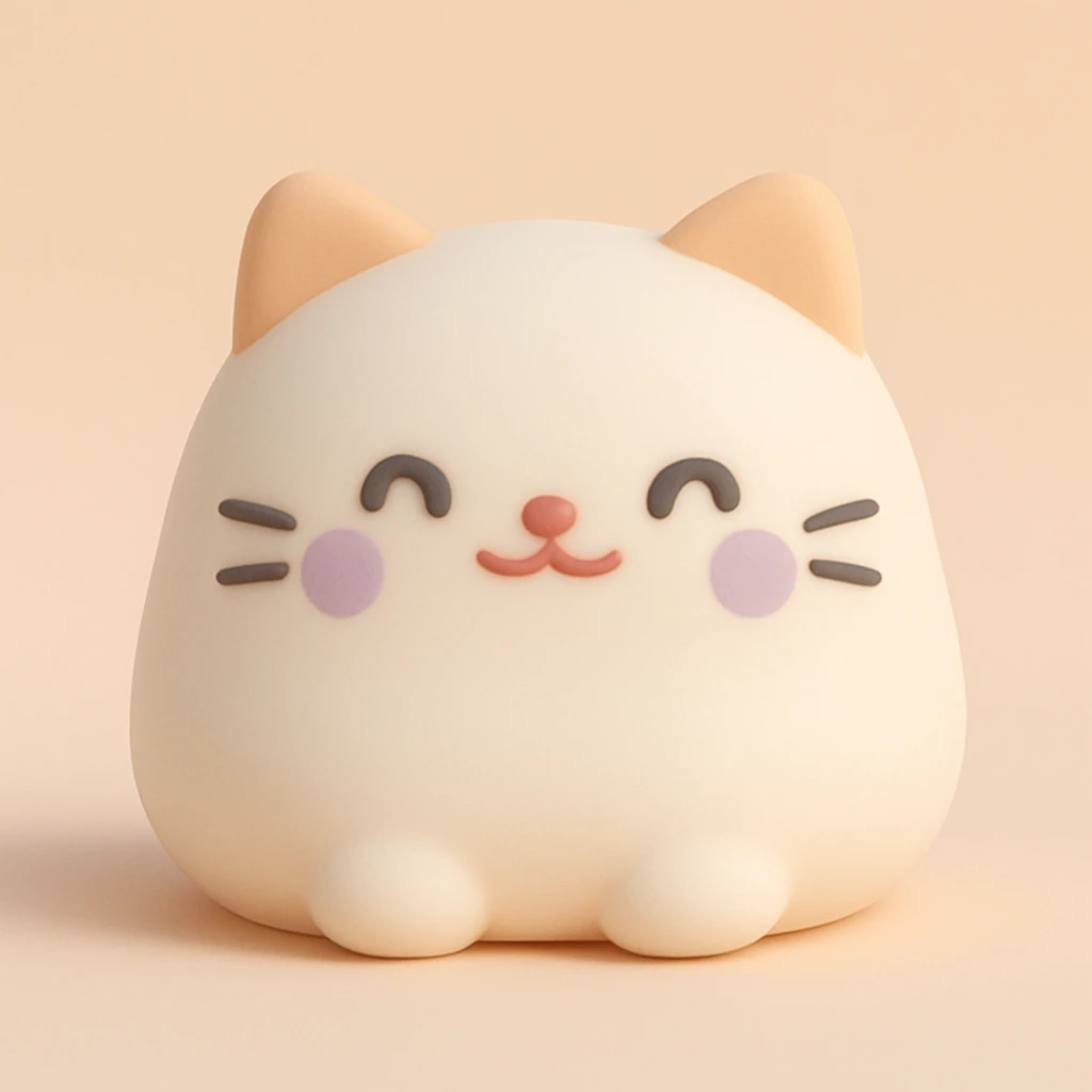 a mochi character shaped like a cat, cute face, mochi style, pastel palette emoji