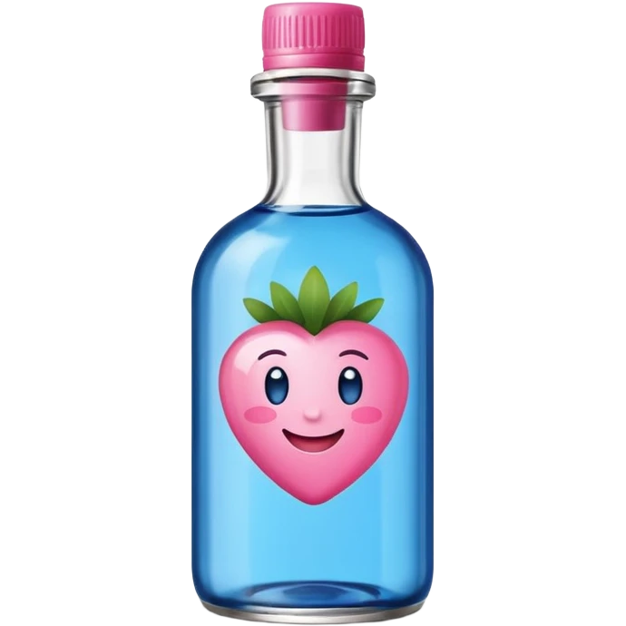 Smiling bottle of oil blue top pink outside with logo that says berry oil emoji