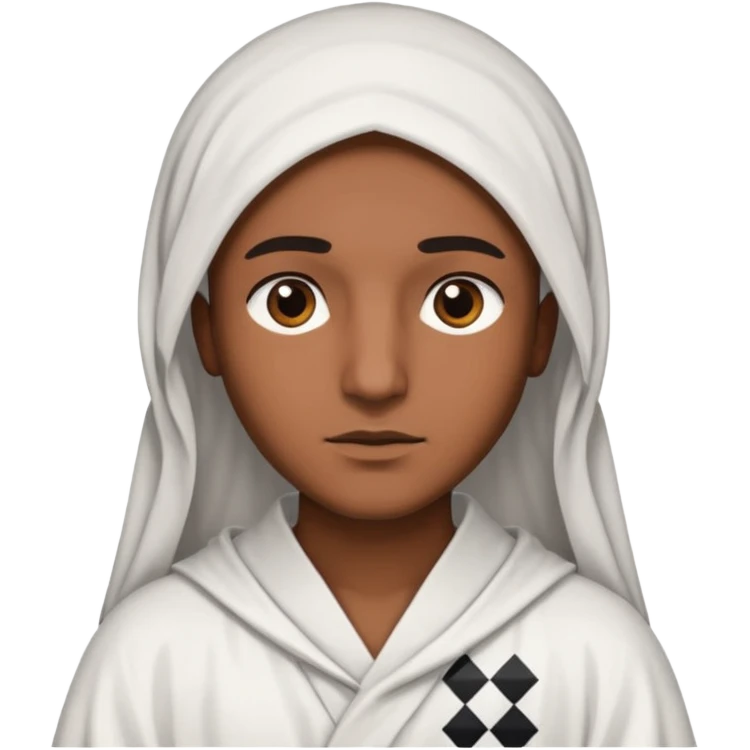 Una persona morena que solo se le vea la cara con una bata de arabe en la cara color blanco con cuadros negros emoji
