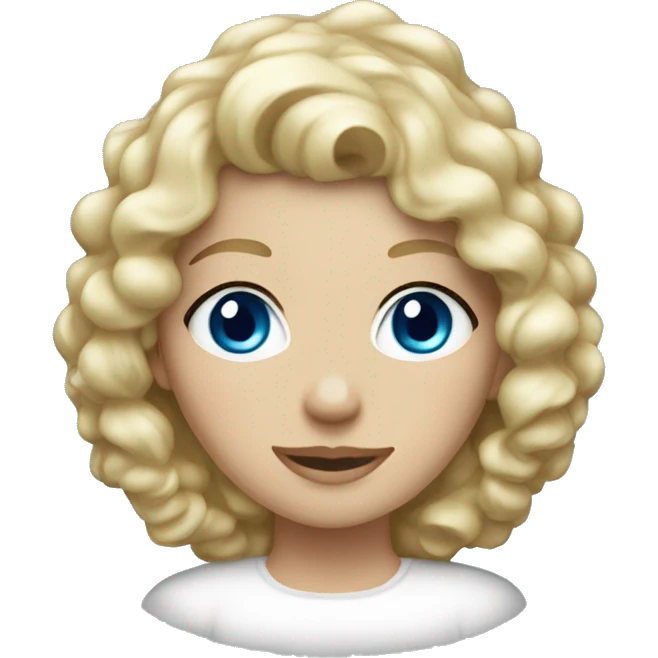 White lady with curly blonde hair and blue eyes wearing a Christmas hat emoji