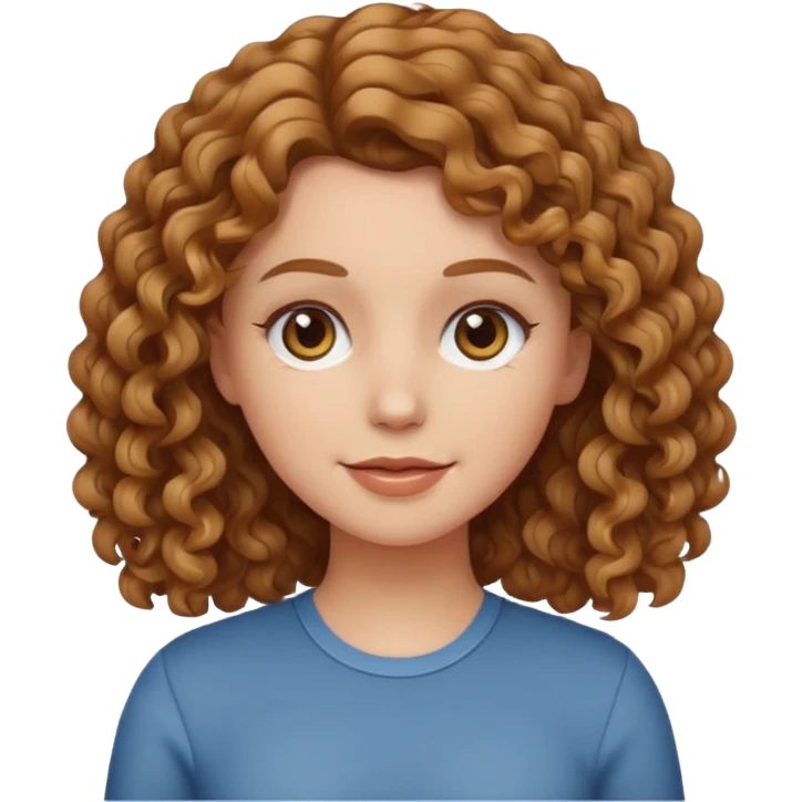white girl with light brown curly hair, modern digital emoji style emoji