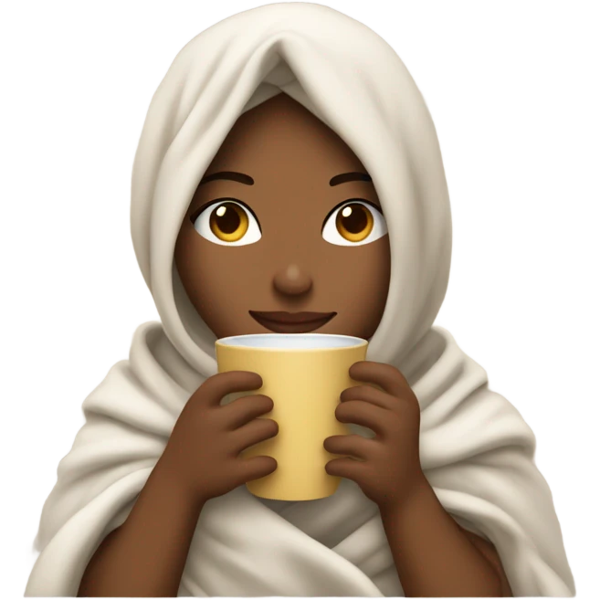 girl inside a blanket sipping coffee eyes closed emoji