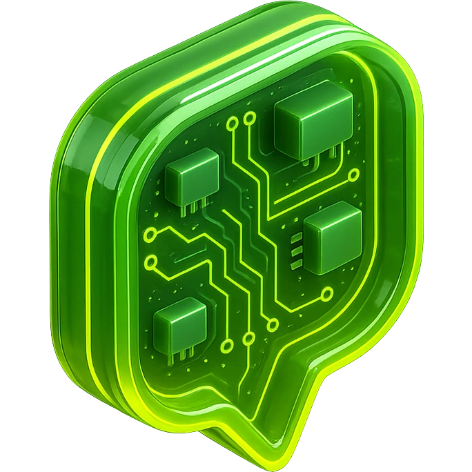 logo for an application, neon green and yellow colors, black background, futuristic look emoji
