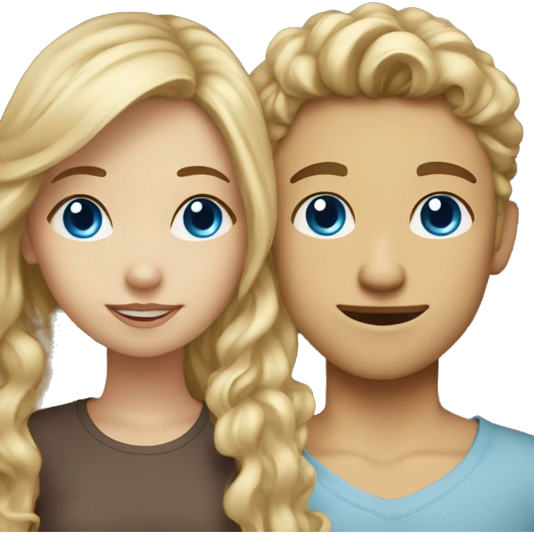 Blonde girl with blue eyes kissing slight curly brown hair boy with brown eyes  emoji