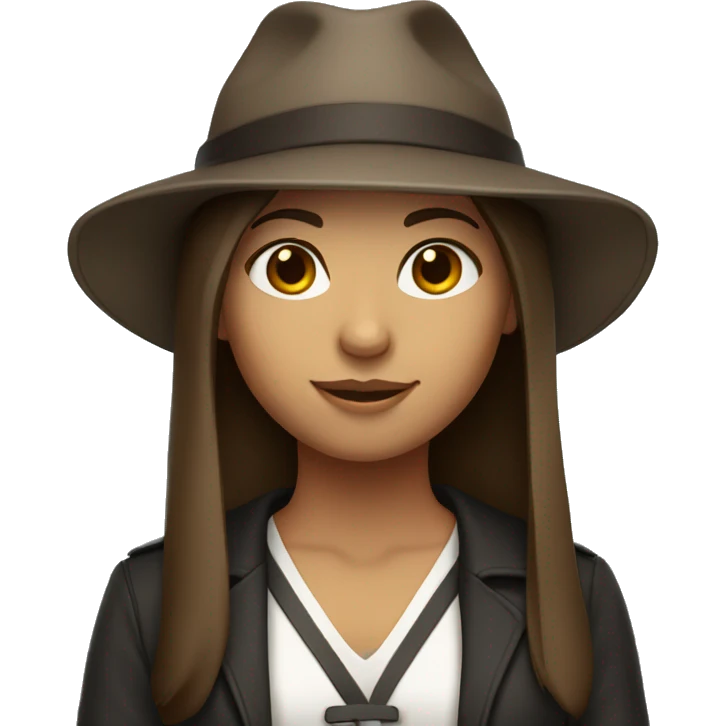girl with straight brown hair and college outfit and hat on emoji