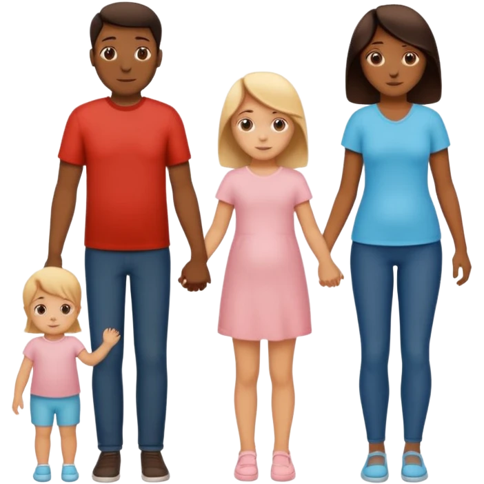 silhouette family with mom dad teenage daughter toddler son and baby.  emoji