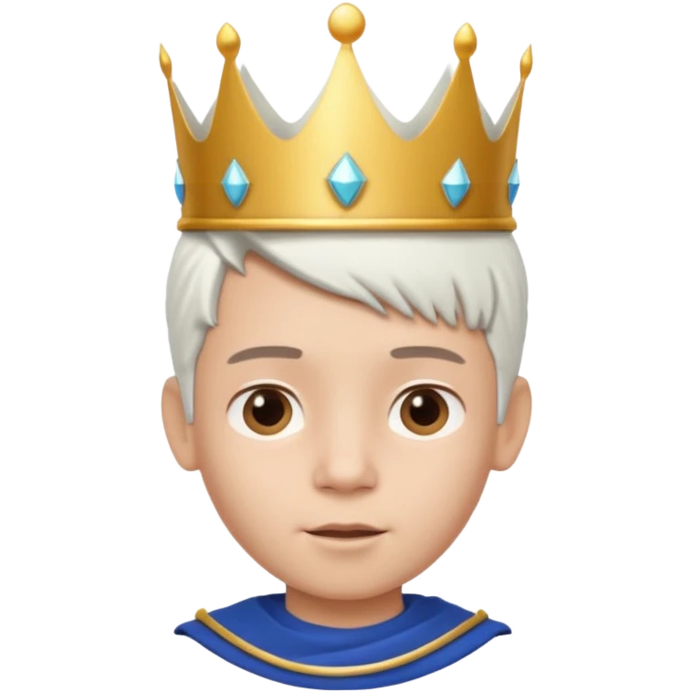 Royal latin Kid boy with crown head 3d style only face half rotate head white hair emoji
