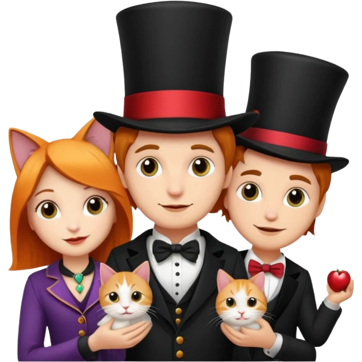 magician couple and their pet cat emoji