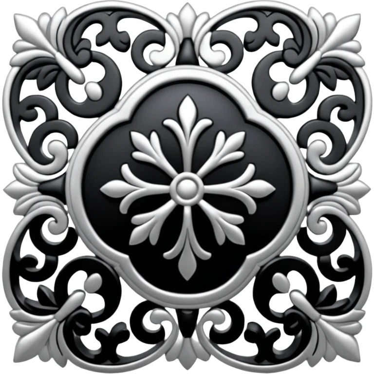 Black and silver filigree design, 3D, extremely detailed design emoji