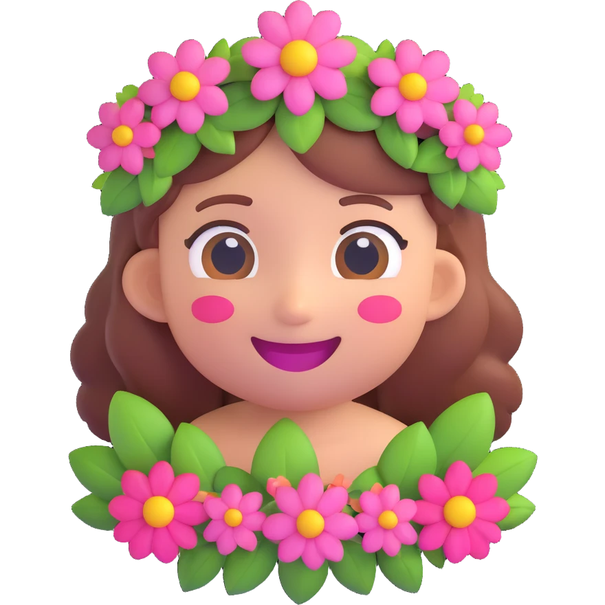 pink innocent pretty emoji with flower crown shy smile twinkling eyes very cute gentle emoji