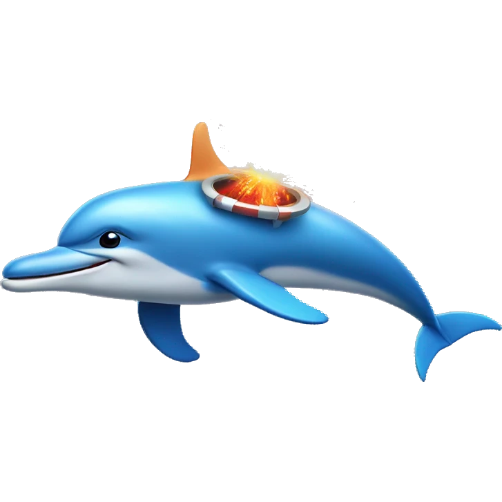 dolphin transforming into a rocket and fireworks behing emoji
