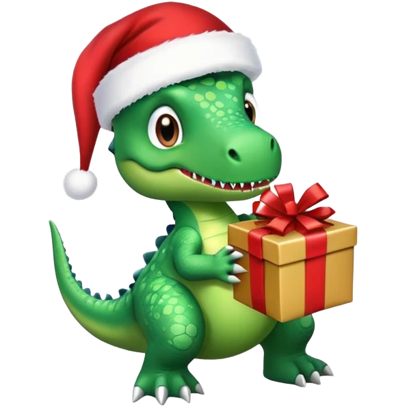 Dinosaur with Santa hat and present emoji